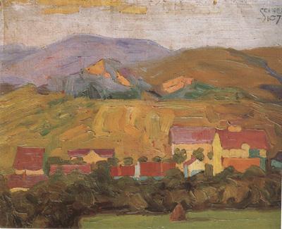 Egon Schiele Village with Mountain (mk12) oil painting picture